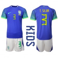 Brasilia Thiago Silva #3 Vieras Peliasu Lasten MM-kisat 2022 Lyhythihainen (+ Lyhyet housut)